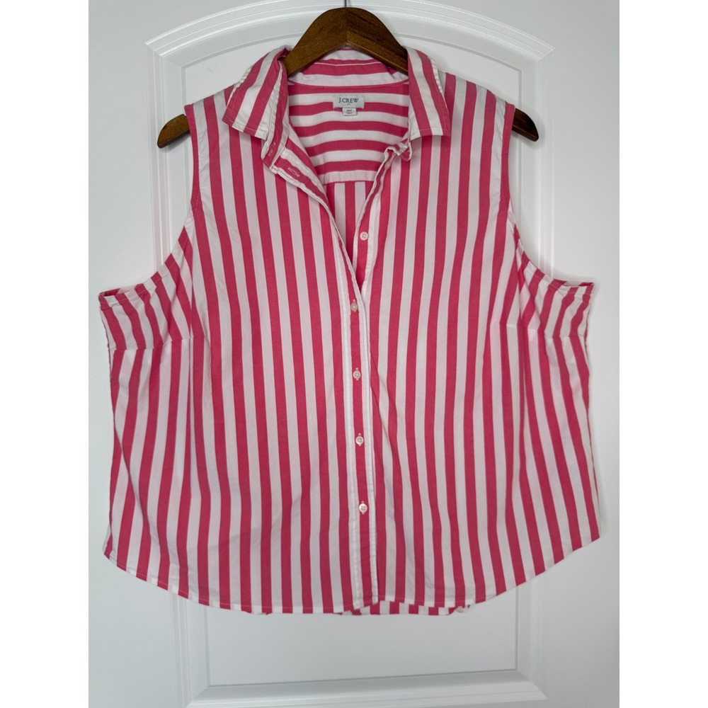 J.Crew Sleeveless Button Down Women 3X Pink Excellent Striped Cotton BQ033